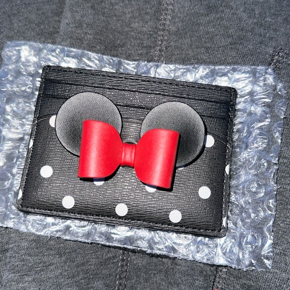 Kate Spade ♠️ Minnie Mouse card holder black whi red with mouse ears and bow - Picture 2 of 4